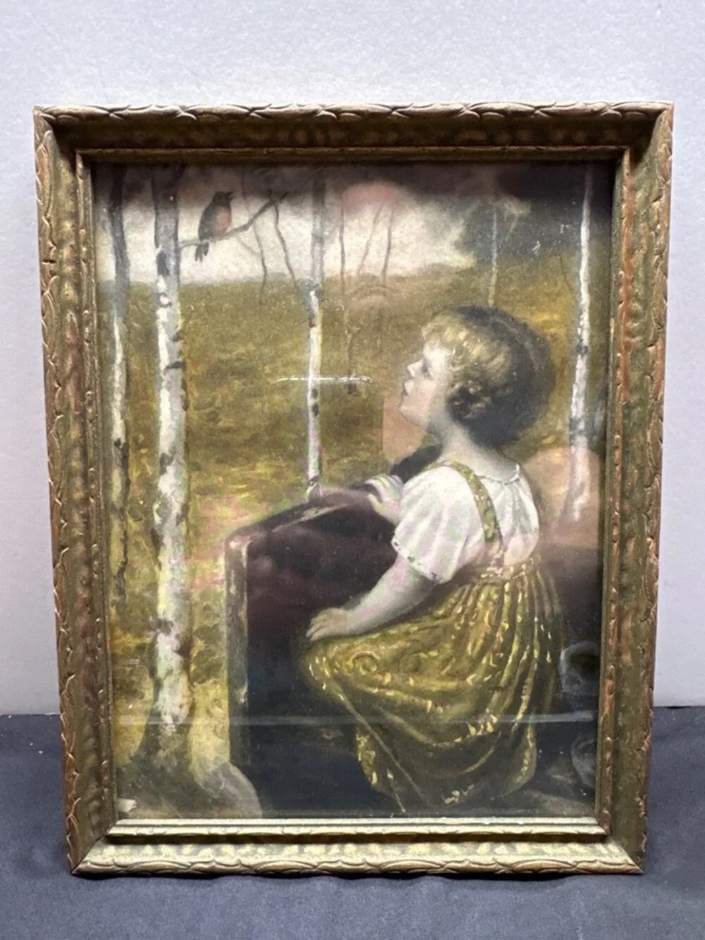 Spring Song Simon Glücklich Framed Print Birch Forest Girl Songbird Vintage Art